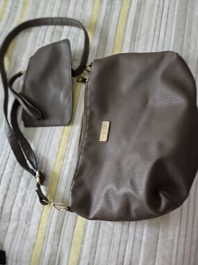 bebe Brown Pebbled Leather Crossbody Bag with Coin Pouch